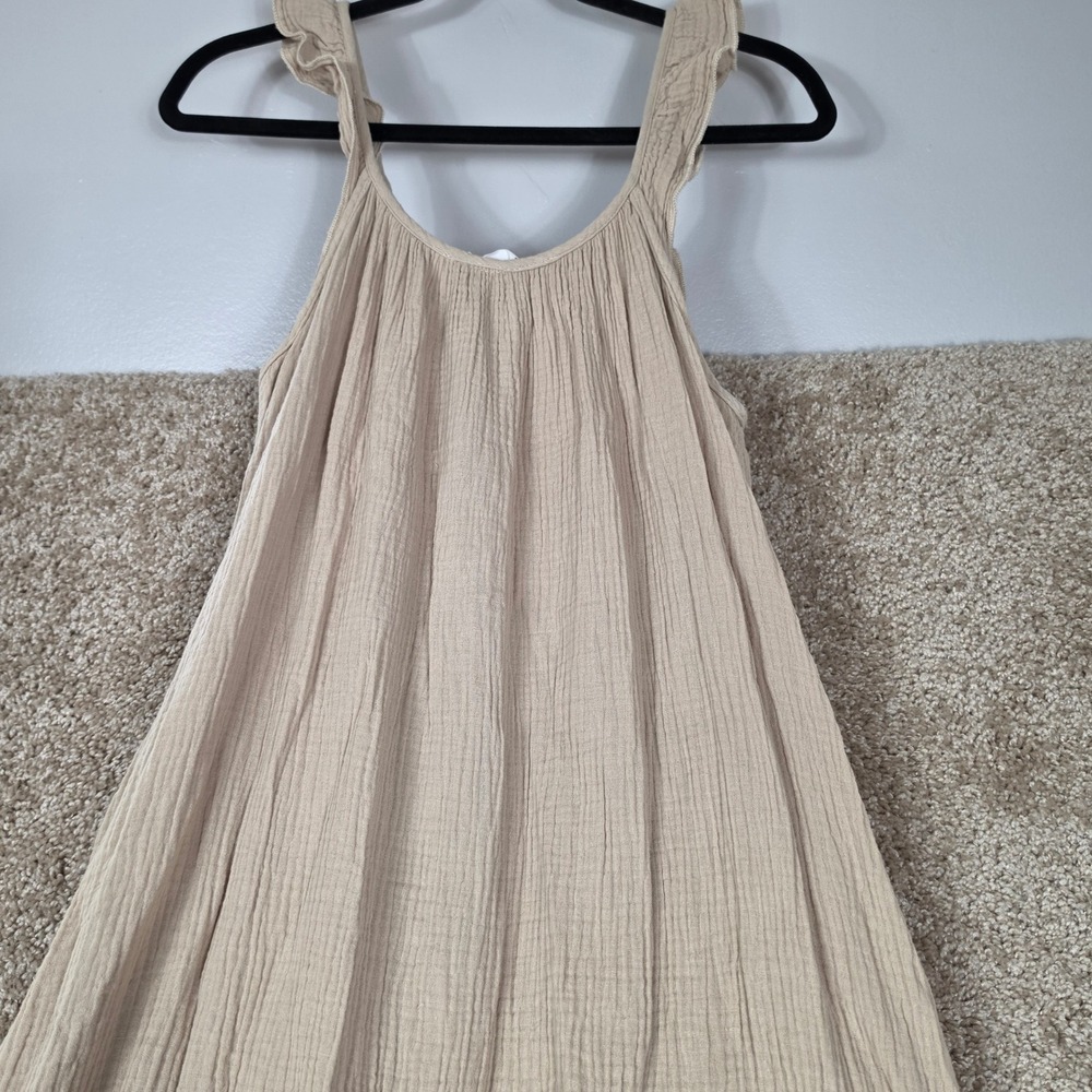 CJLA Carly Jean Los Angeles Crinkle Gauze Tiered Maxi Dress Beige M - Picture 3 of 9